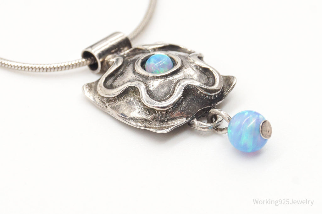 Vintage Flower Blue Fire Opal Hammered Style Sterling Silver Necklace | Jewelry > Necklaces | Wiccan Center
