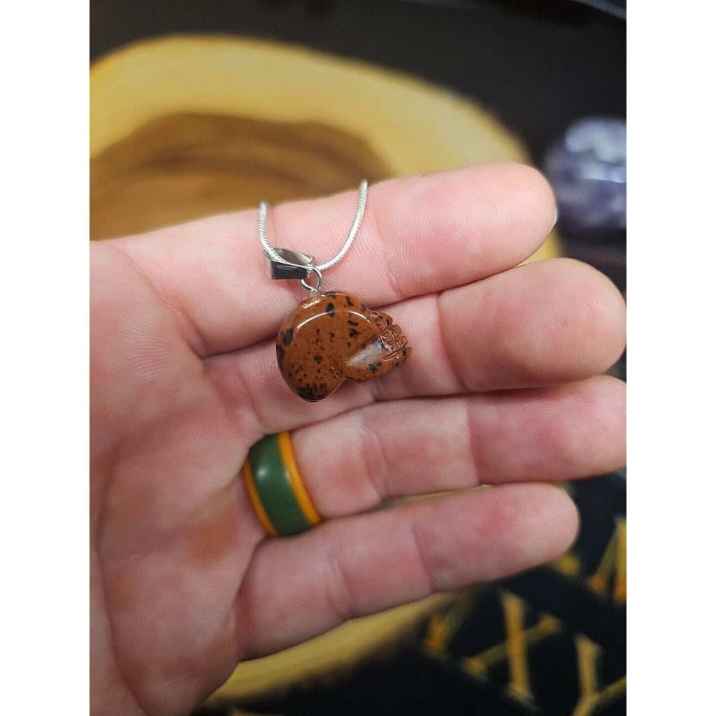 Agate Skull Necklace W/ Sterling Silver 16in Chain | Crystal Jewelry | Wiccan Center