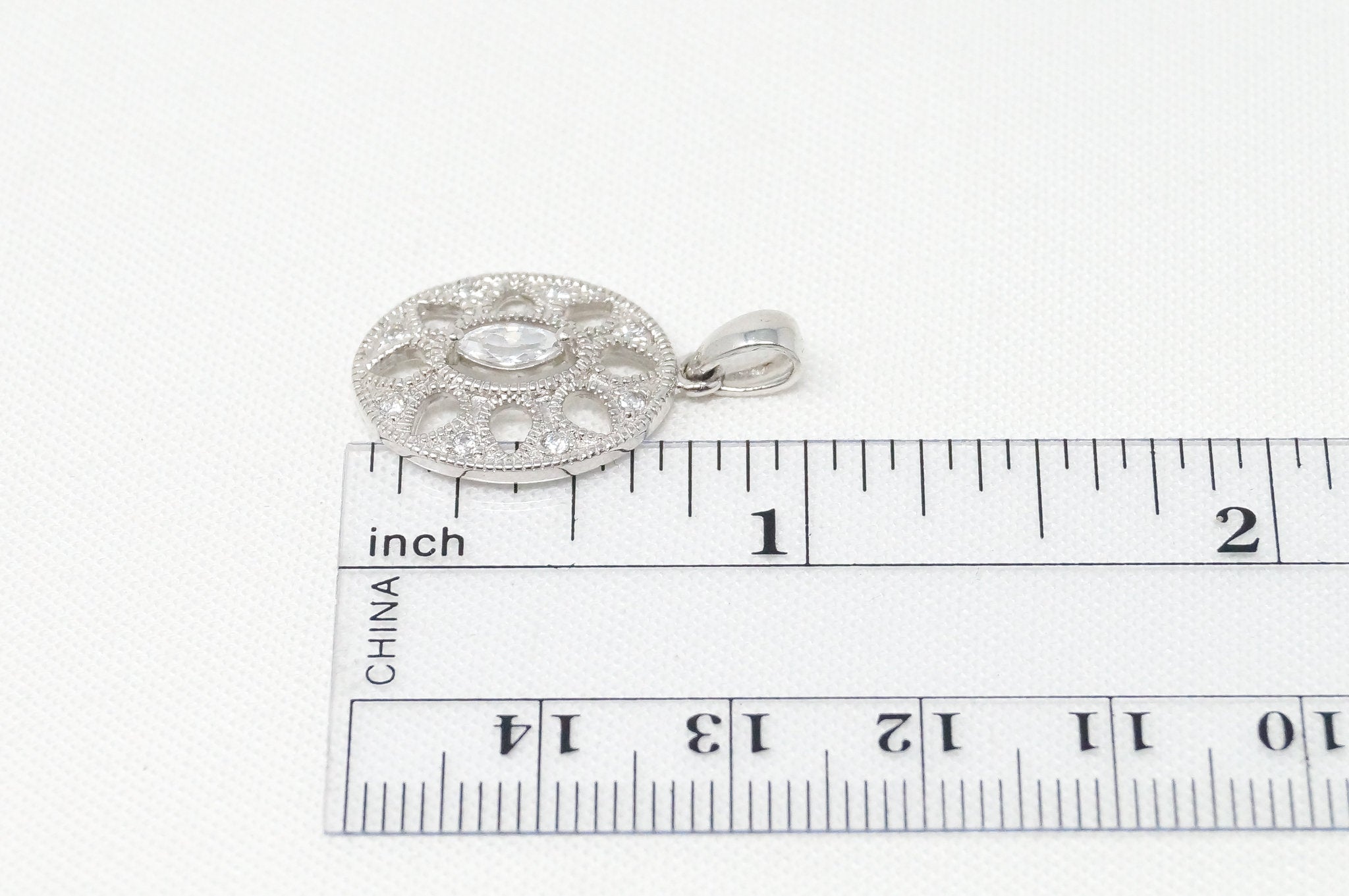 Vintage Art Deco Cubic Zirconia Cut Out Sterling Silver Necklace Pendant | Jewelry > Necklaces > Pendants | Wiccan Center