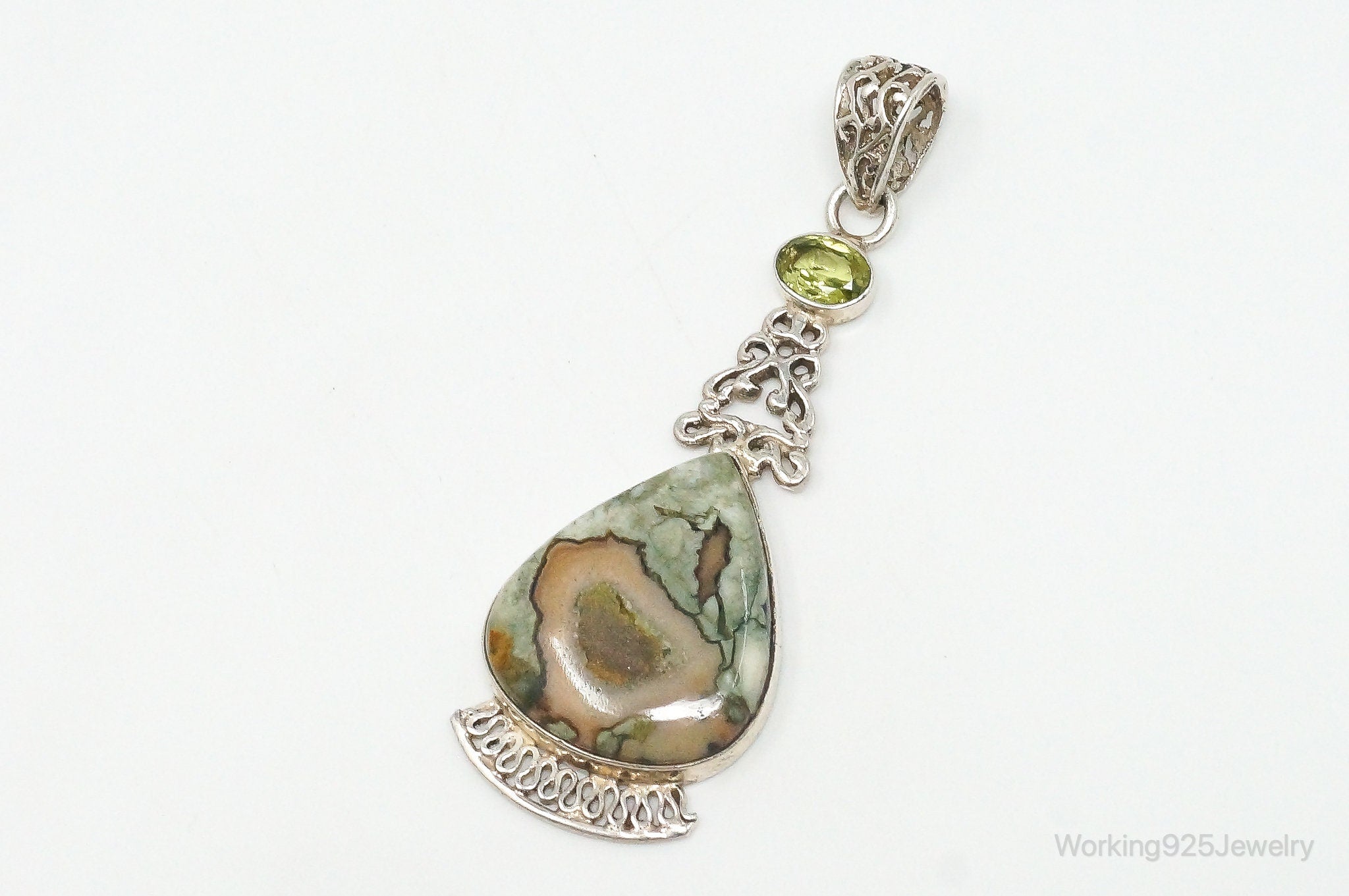 Vintage Large Jasper Peridot Sterling Silver Necklace Pendant | Jewelry > Necklaces > Pendants | Wiccan Center
