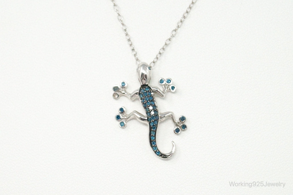 Blue Diamonds Gecko Sterling Silver Necklace | Jewelry > Necklaces > Pendants | Wiccan Center