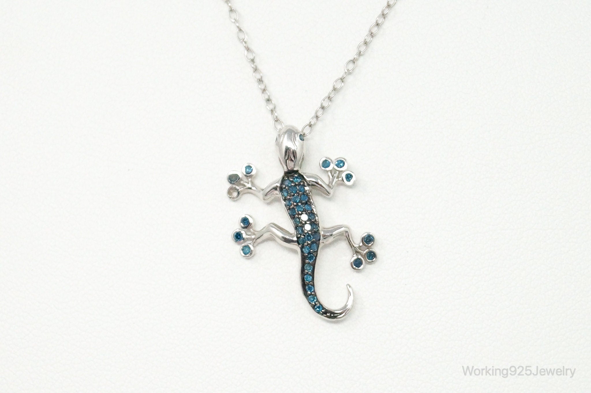 Blue Diamonds Gecko Sterling Silver Necklace | Jewelry > Necklaces > Pendants | Wiccan Center