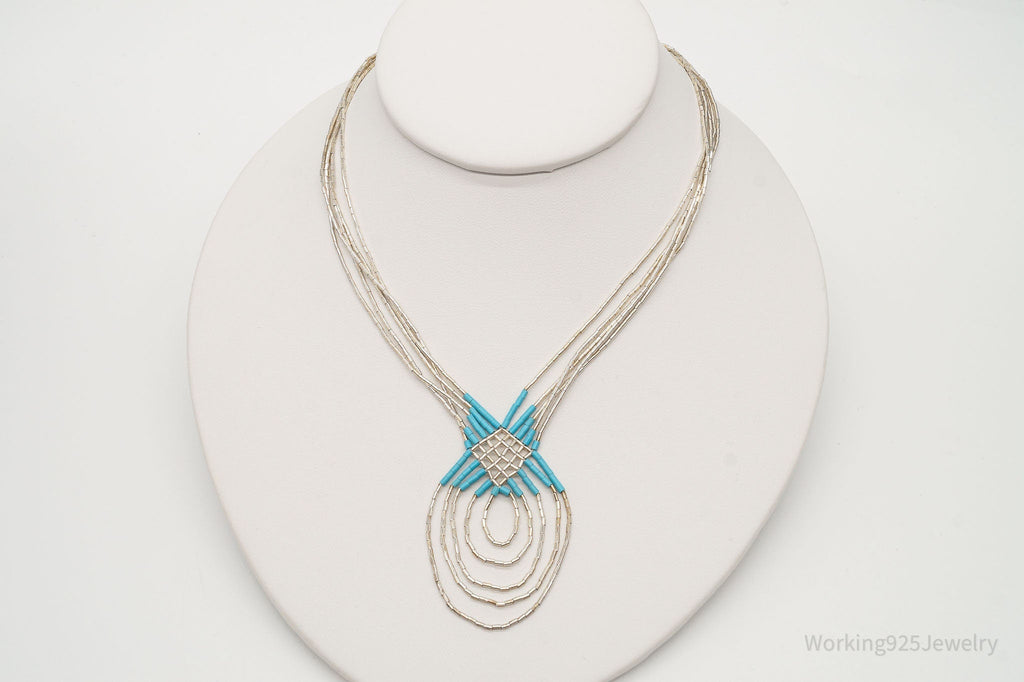 Vintage Native American Blue Turquoise Bead Sterling Silver Necklace | Jewelry > Necklaces | Wiccan Center