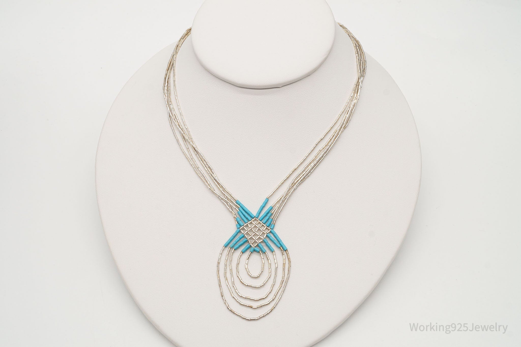 Vintage Native American Blue Turquoise Bead Sterling Silver Necklace | Jewelry > Necklaces | Wiccan Center