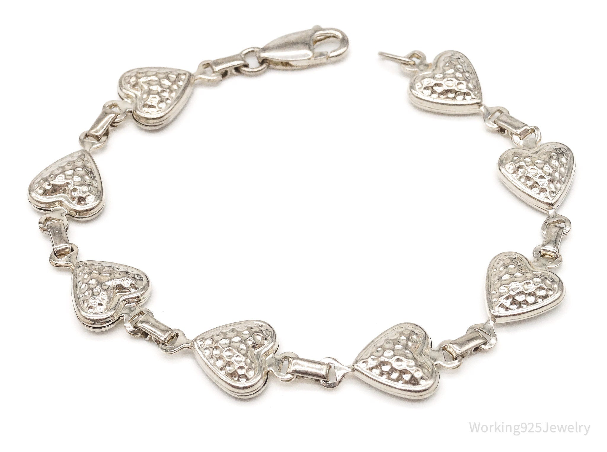 Vintage Italian Puffy Hearts Sterling Silver Link Bracelet | Jewelry > Bracelets | Wiccan Center