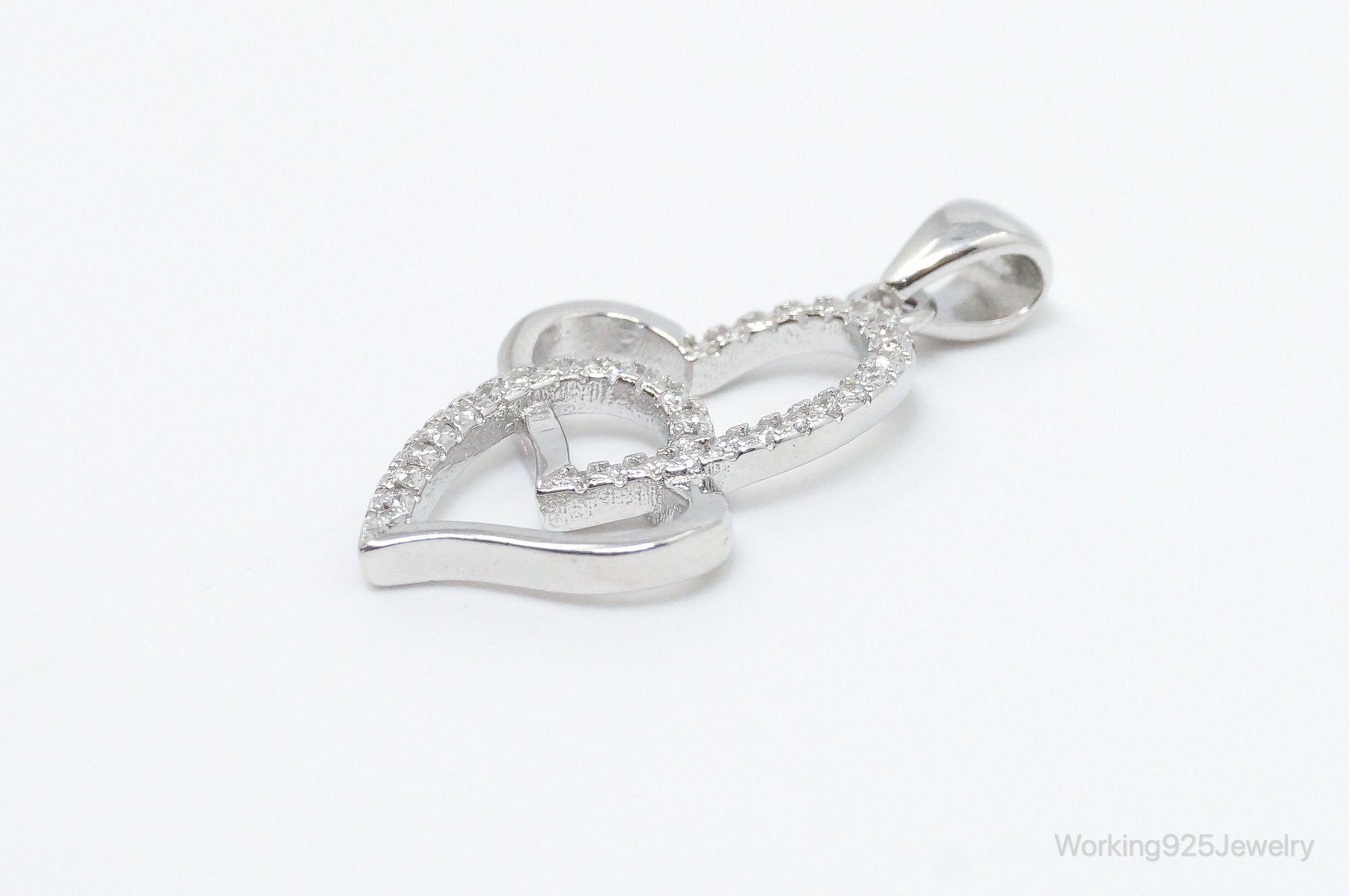 Vintage Open Hearts Cubic Zirconia Accented Sterling Silver Necklace Pendant | Jewelry > Necklaces > Pendants | Wiccan Center