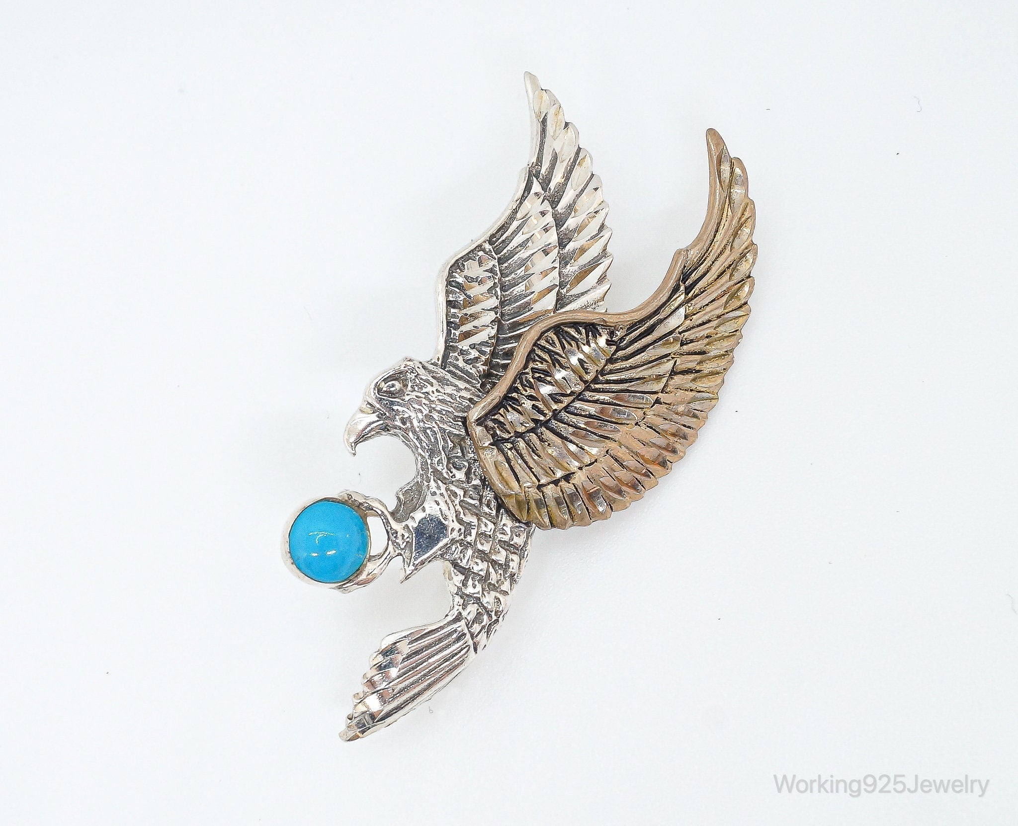 Large Vintage Native American Turquoise Eagle Bras Sterling Silver Pendant | Jewelry > Necklaces > Pendants | Wiccan Center