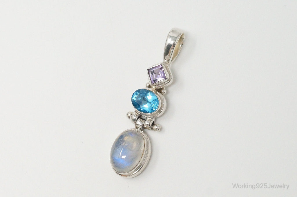 Large Vintage Blue Topaz Amethyst Moonstone Sterling Silver Pendant | Jewelry > Necklaces > Pendants | Wiccan Center