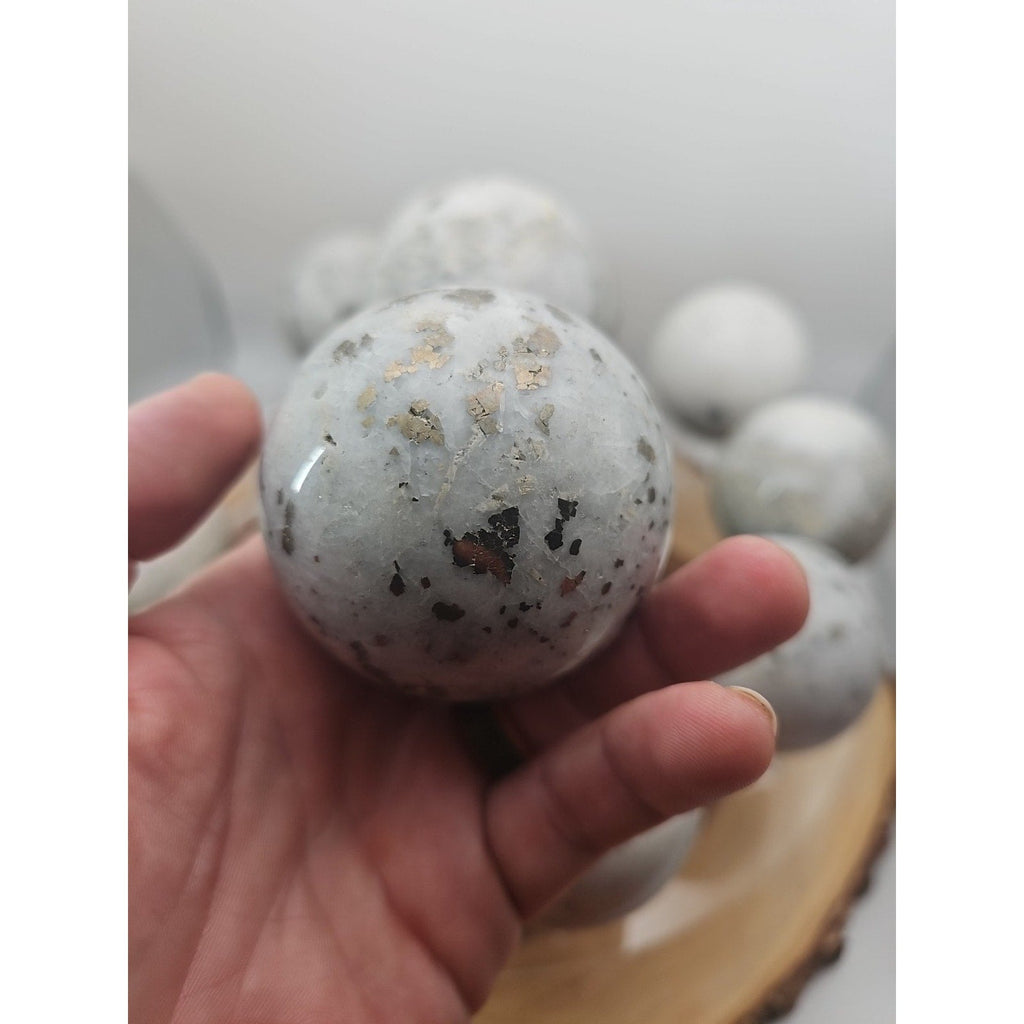 1 Each Natural Golden Pyrite & Jasper Crystal Sphere Ball Polished 55mm + | Crystal Spheres & Eggs | Wiccan Center