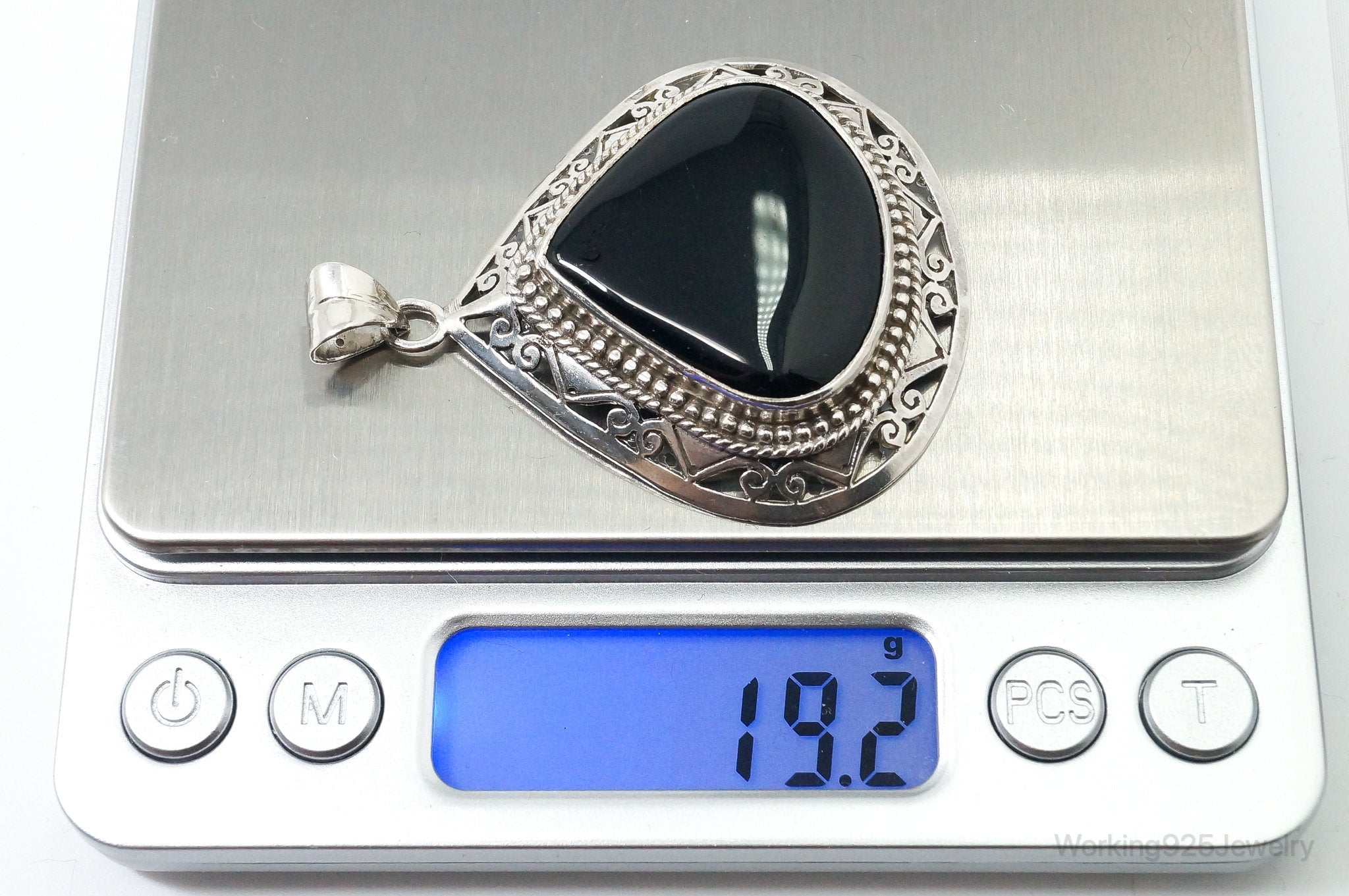 Large Vintage Black Onyx Bali Style Sterling Silver Necklace Pendant | Jewelry > Necklaces > Pendants | Wiccan Center