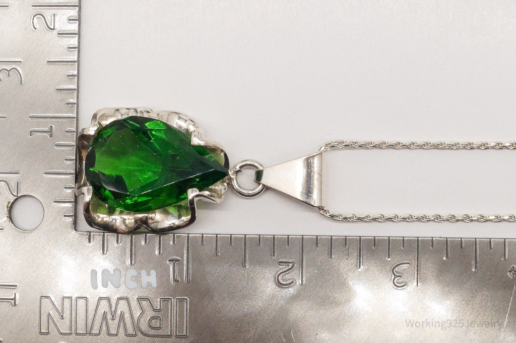 Vintage Large Glass Green Stone Sterling Silver Necklace 36" | Jewelry > Necklaces > Pendants | Wiccan Center
