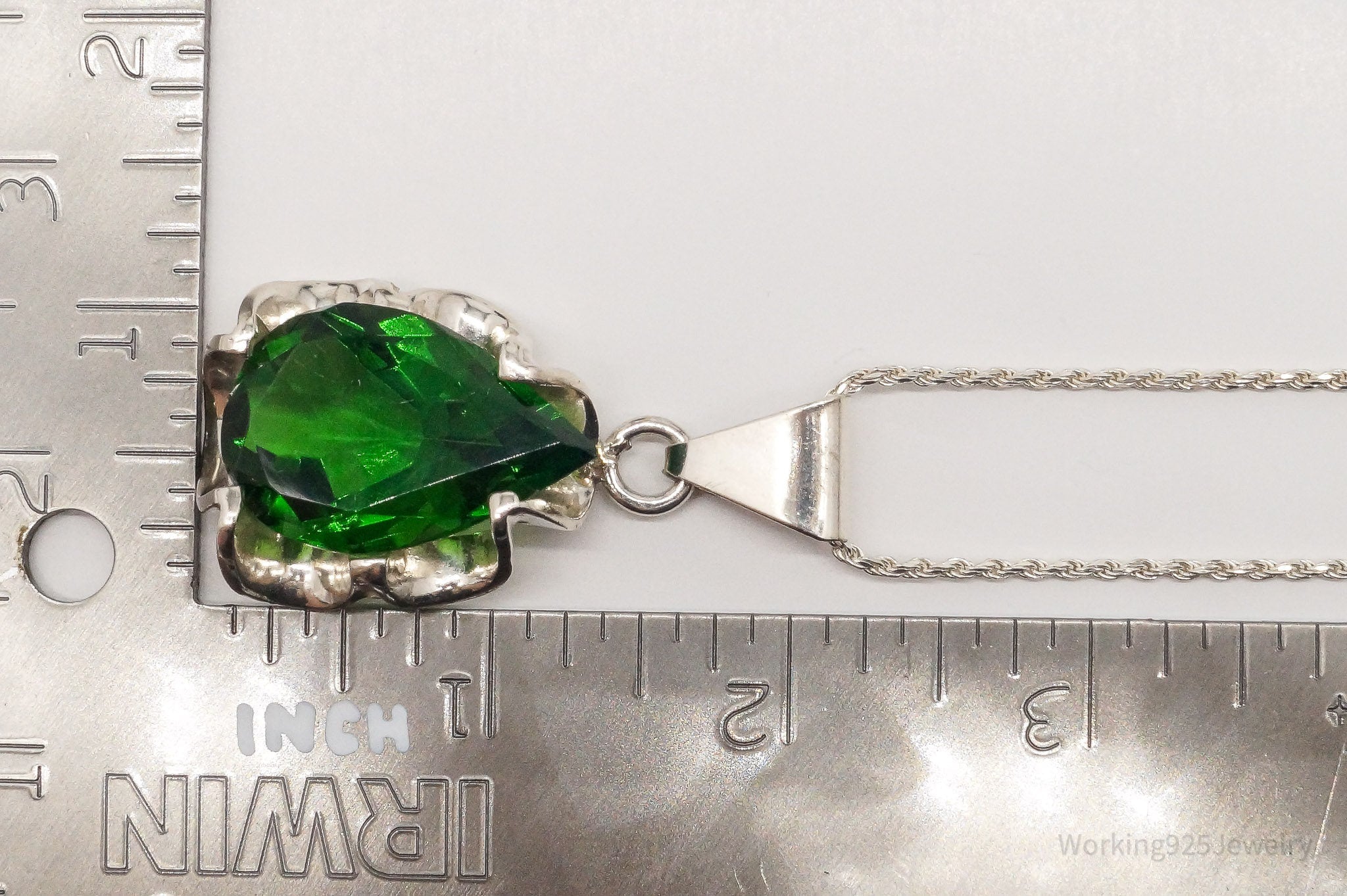 Vintage Large Glass Green Stone Sterling Silver Necklace 36" | Jewelry > Necklaces > Pendants | Wiccan Center