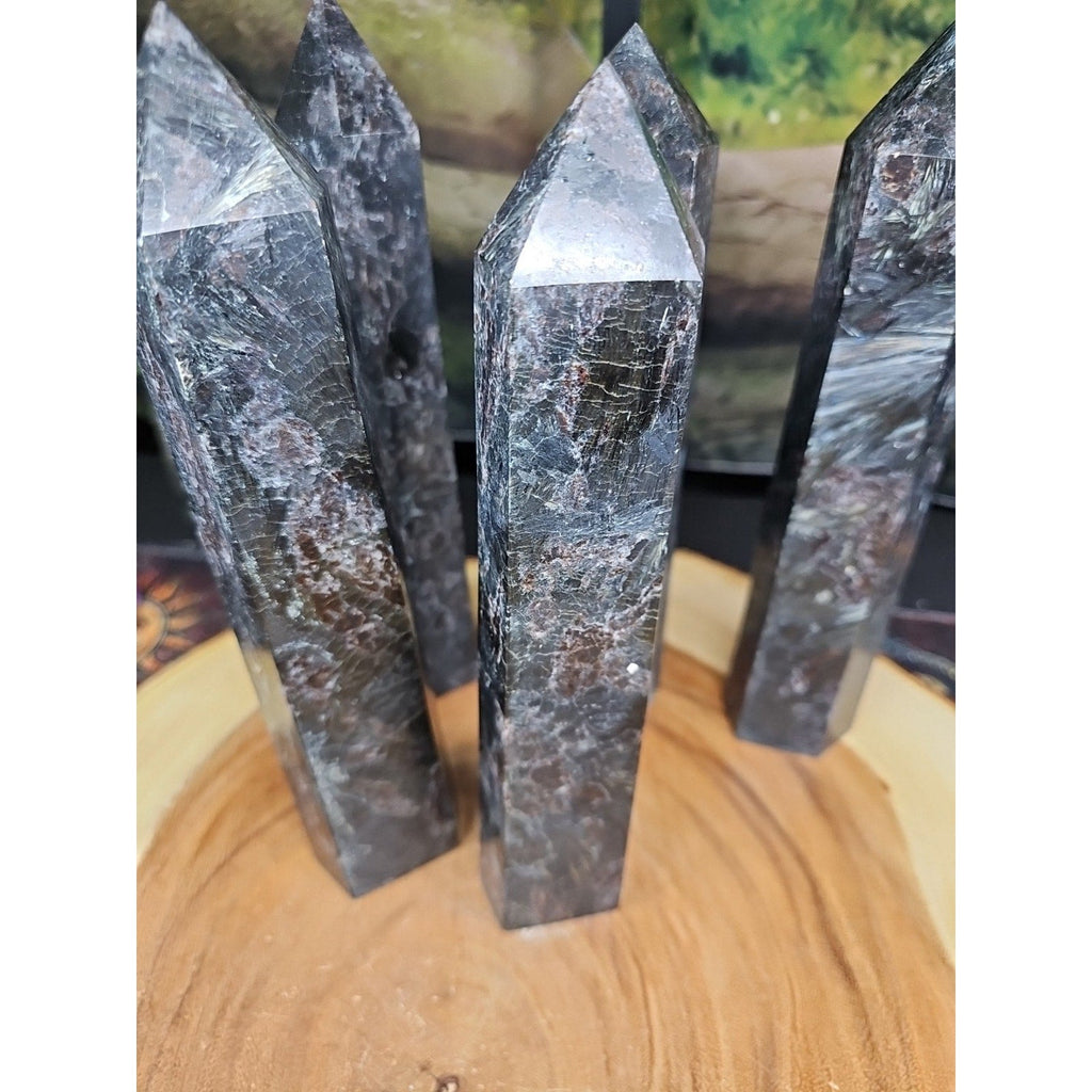 Arfvedsonite Garnet Crystal Tower with Blue Flash — 1.5–1.9 lbs, Polished | CrystalCloud Company | Crystal Points & Towers | Wiccan Center