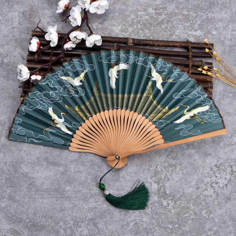 Vintage Bamboo & Silk Folding Hand Fan – Art Floral Design | Fans | Wiccan Center