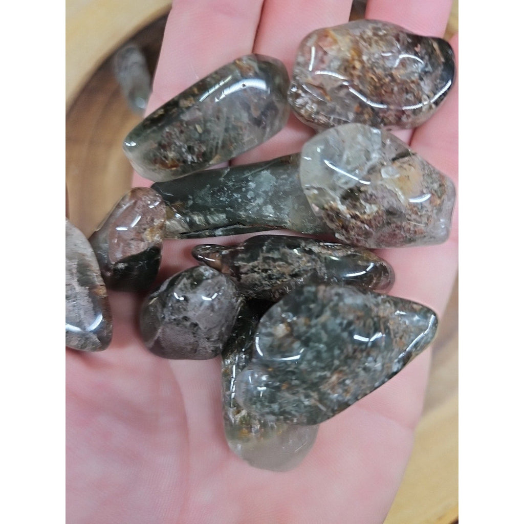24Pcs Natural Phantom Ghost Clear Quartz Crystal Stone Tumble Brazil .61lbs | Palm Stones & Tumbled Crystals | Wiccan Center