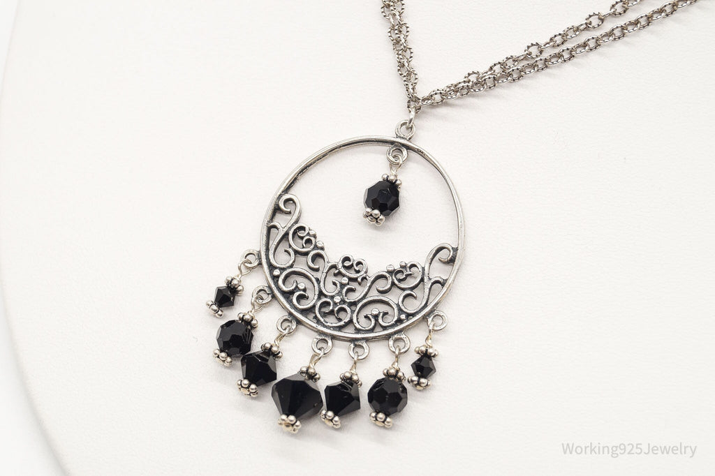 Vintage Black Onyx Bead Chandelier Sterling Silver Necklace | Jewelry > Necklaces > Pendants | Wiccan Center