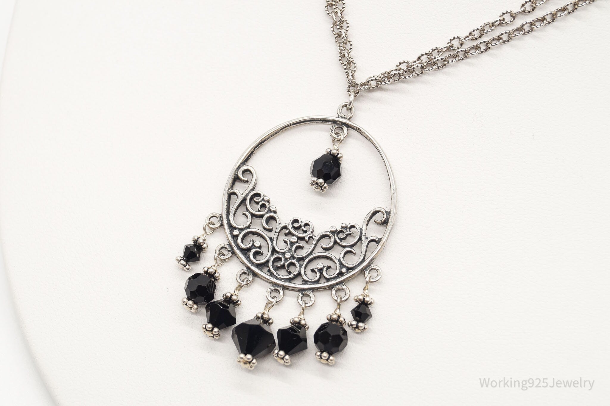 Vintage Black Onyx Bead Chandelier Sterling Silver Necklace | Jewelry > Necklaces > Pendants | Wiccan Center