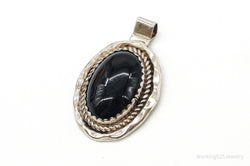 Large Vintage Native American Black Onyx Sterling Silver Pendant | Jewelry > Necklaces > Pendants | Wiccan Center