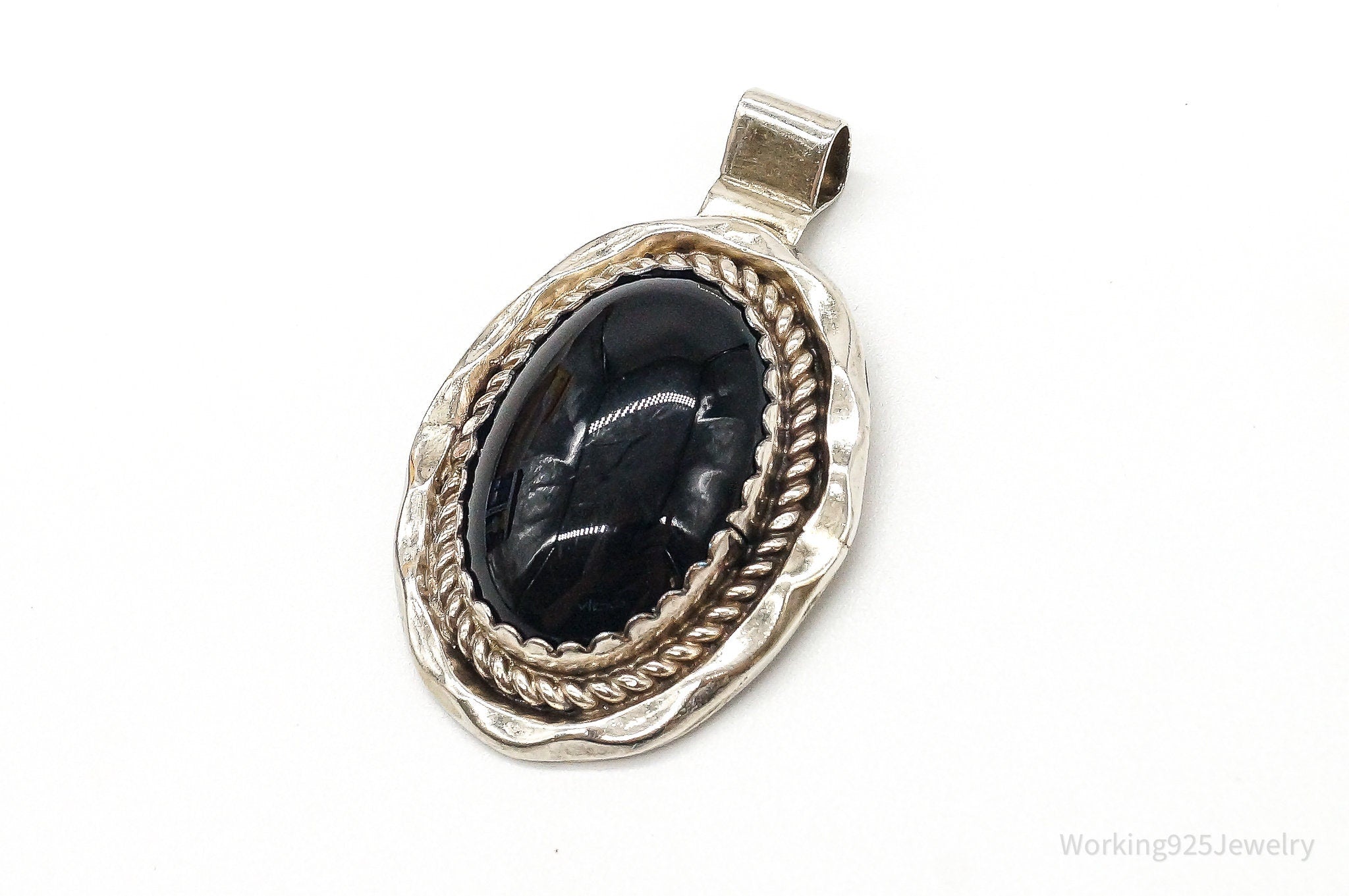 Large Vintage Native American Black Onyx Sterling Silver Pendant | Jewelry > Necklaces > Pendants | Wiccan Center