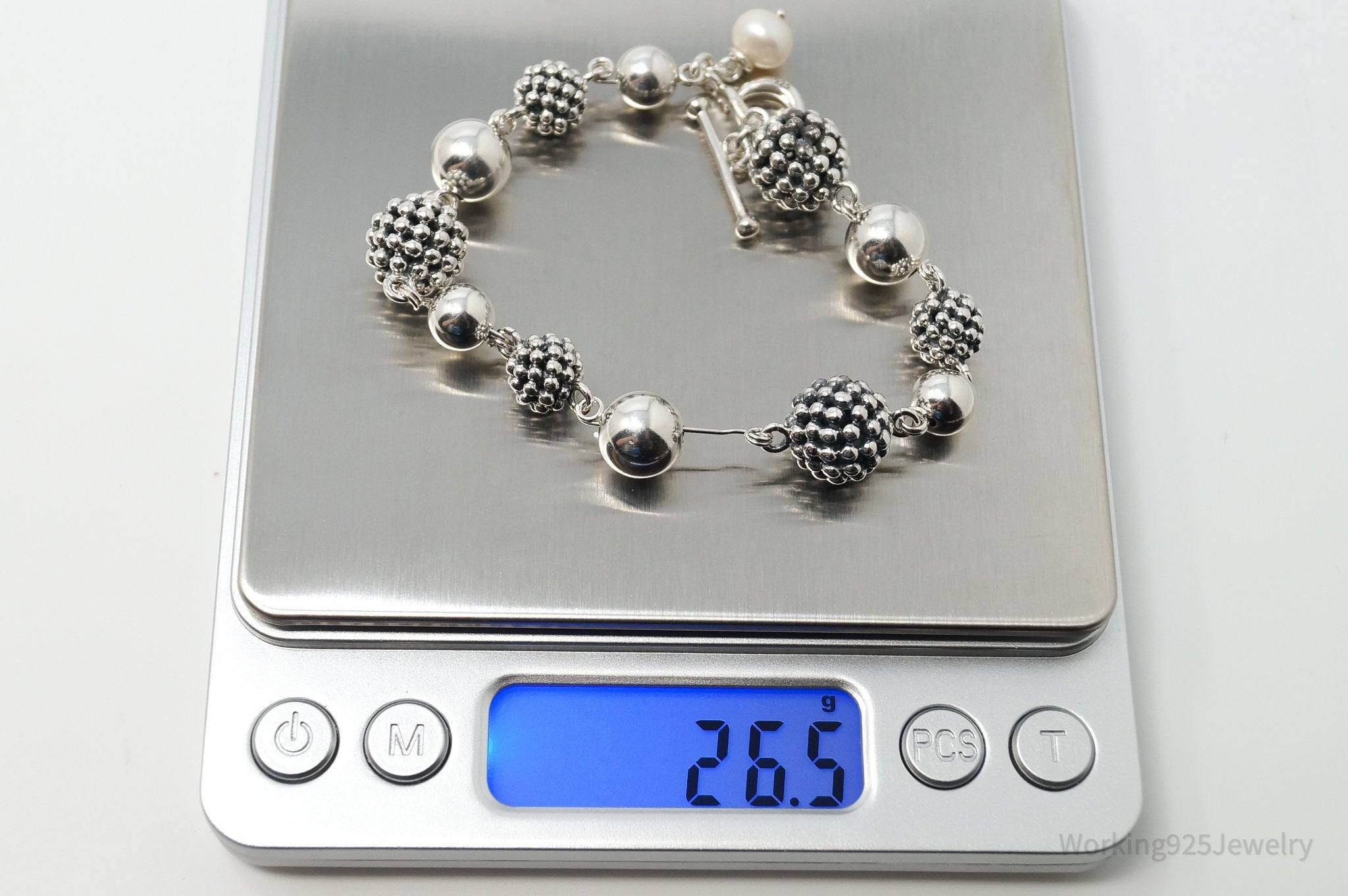 Vintage Designer Michael Dawkins Pearl Spotted Ball Sterling Silver Bracelet | Jewelry > Bracelets | Wiccan Center