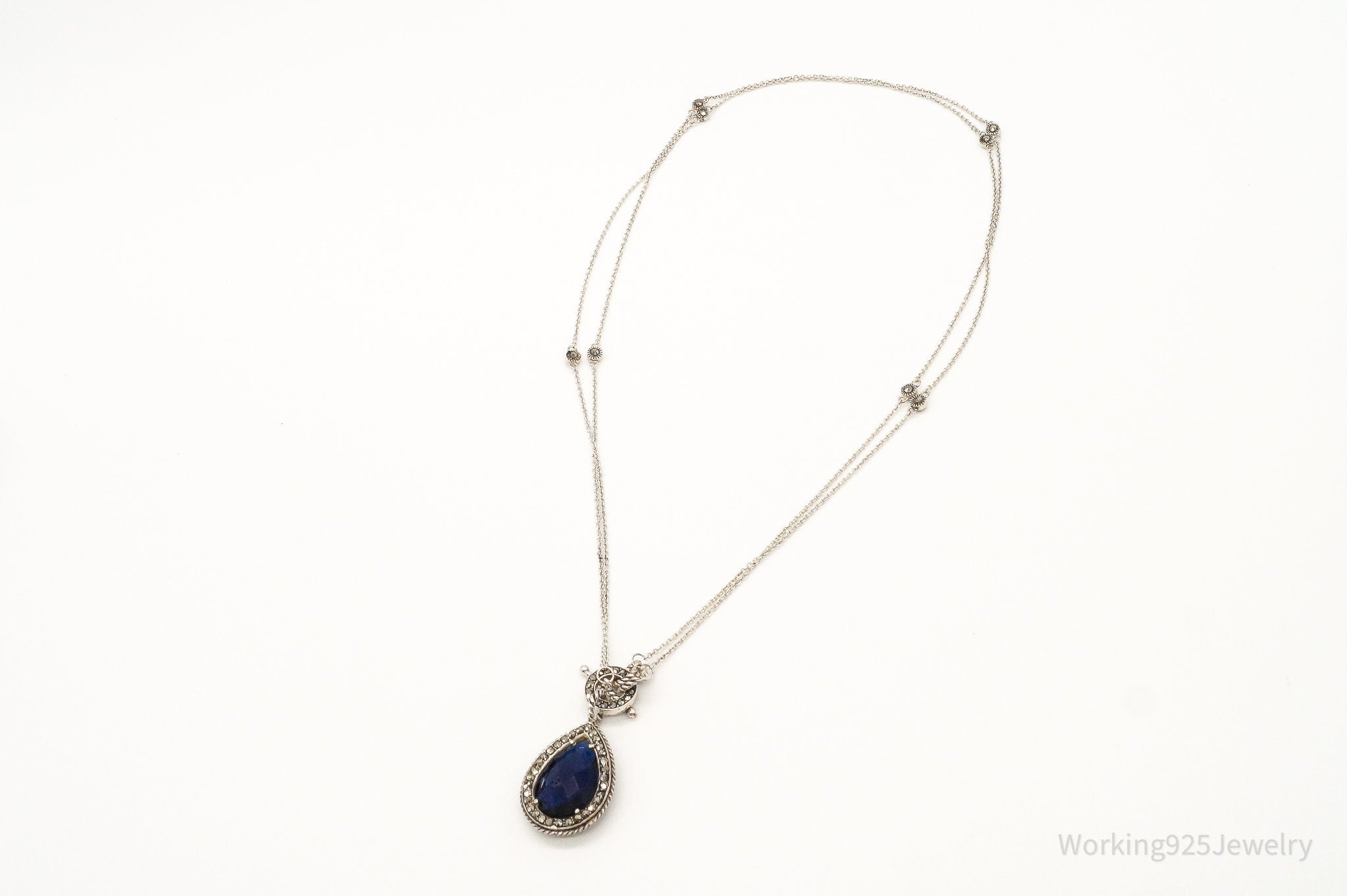 Designer Judith Jack Blue Stone Marcasite Sterling Silver Necklace | Jewelry > Necklaces > Pendants | Wiccan Center