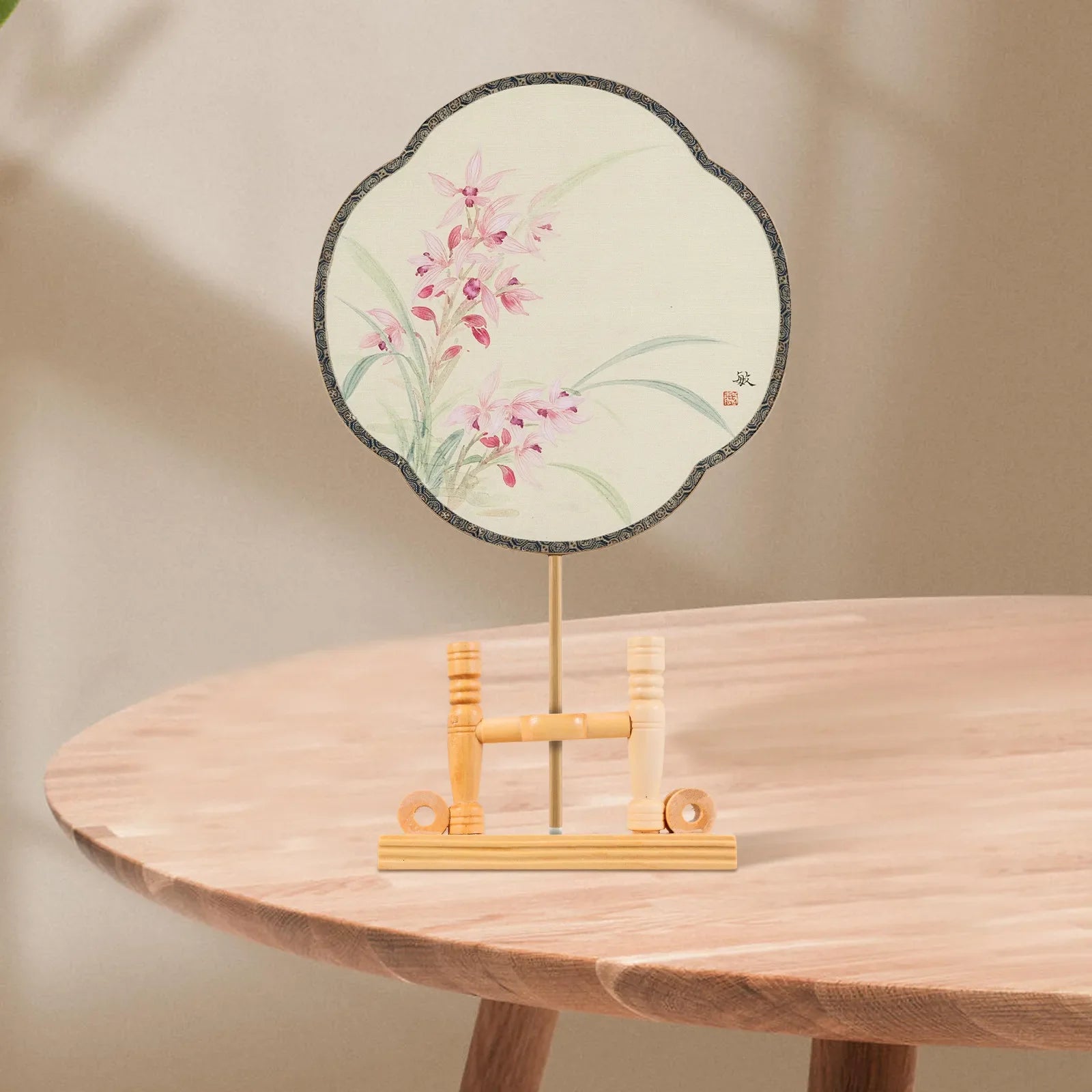 2 Piece Traditional Chinese Fan Stand Wooden Round Fan Holder for Japanese Folding Fans Home Living Room Bedroom Display Rack