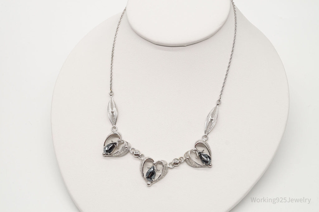 Vintage Designer Sorrento Hematite Filigree Hearts Sterling Silver Necklace | Jewelry > Necklaces > Pendants | Wiccan Center