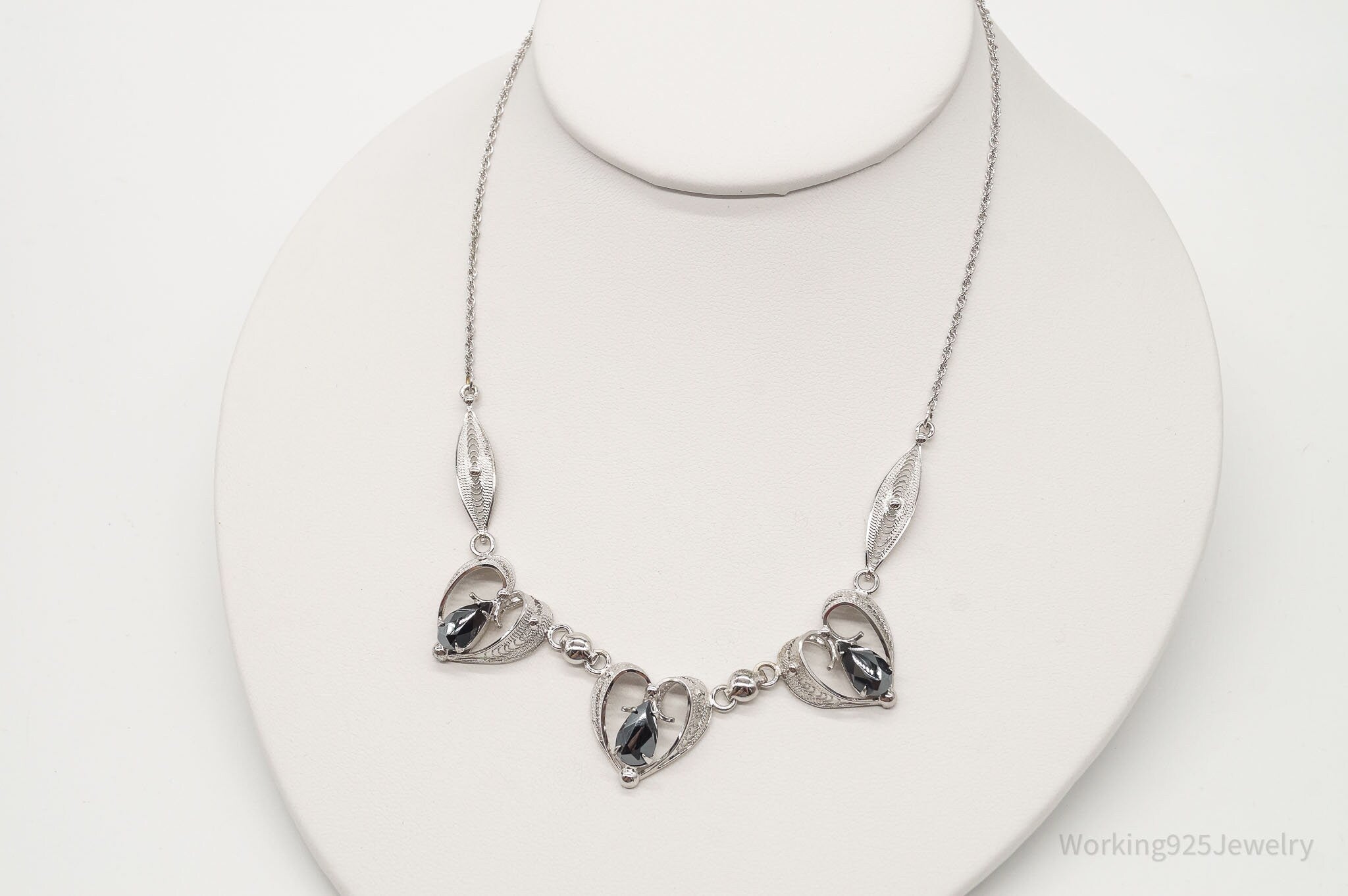 Vintage Designer Sorrento Hematite Filigree Hearts Sterling Silver Necklace | Jewelry > Necklaces > Pendants | Wiccan Center