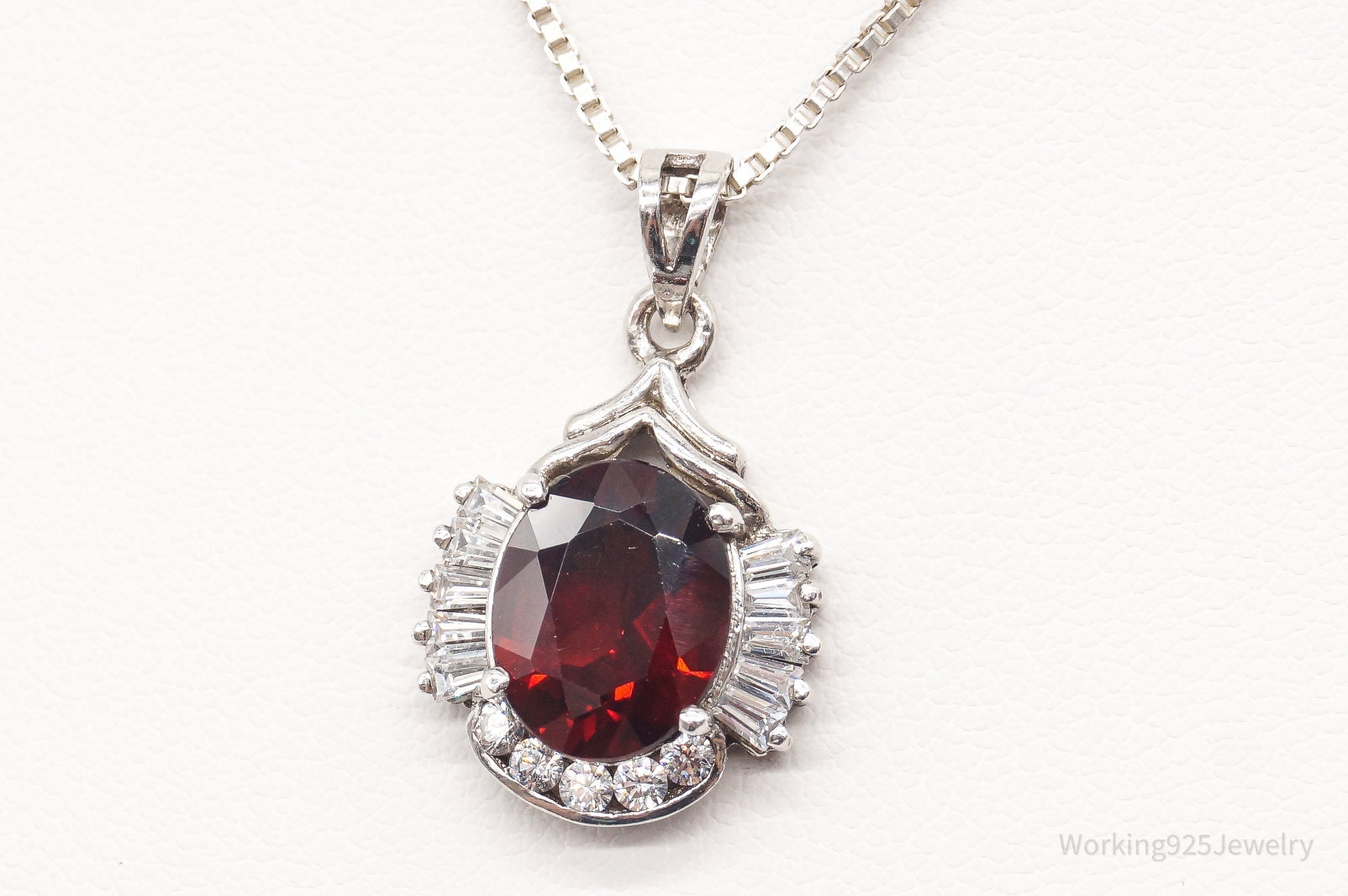 Vintage Garnet Cubic Zirconia Sterling Silver Necklace | Jewelry > Necklaces > Pendants | Wiccan Center