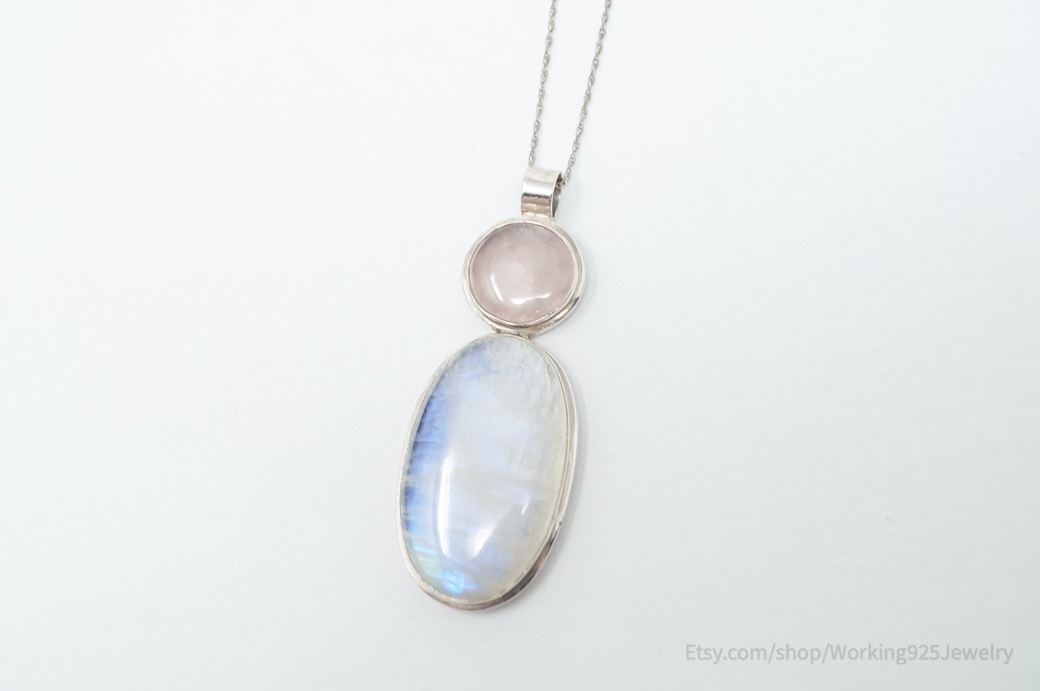 Vintage Large Moonstone Rose Quartz Sterling Silver Southwestern Necklace | Jewelry > Necklaces > Pendants | Wiccan Center