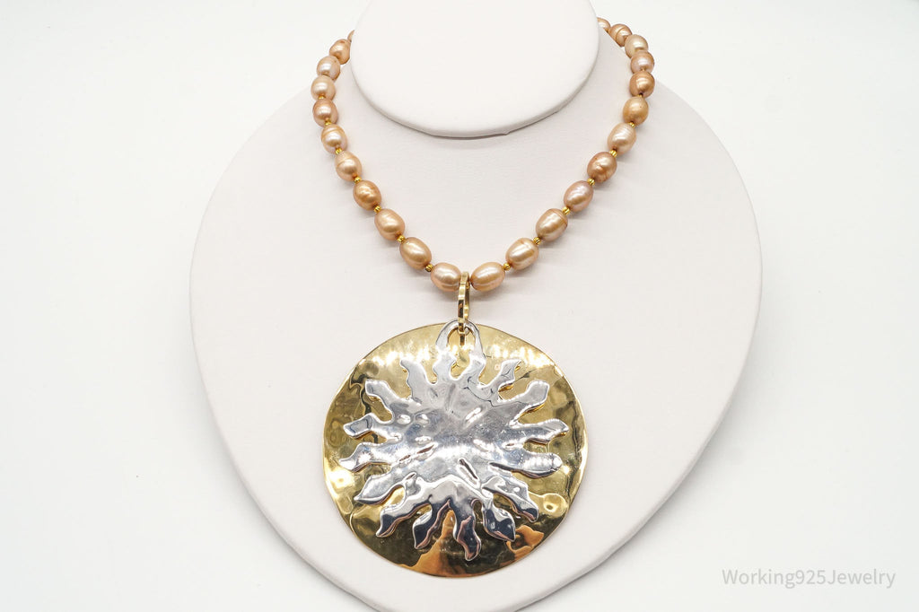 Designer RLM Studio Hammered Sun Pearl Bead Brass Sterling Silver Necklace | Jewelry > Necklaces > Pendants | Wiccan Center
