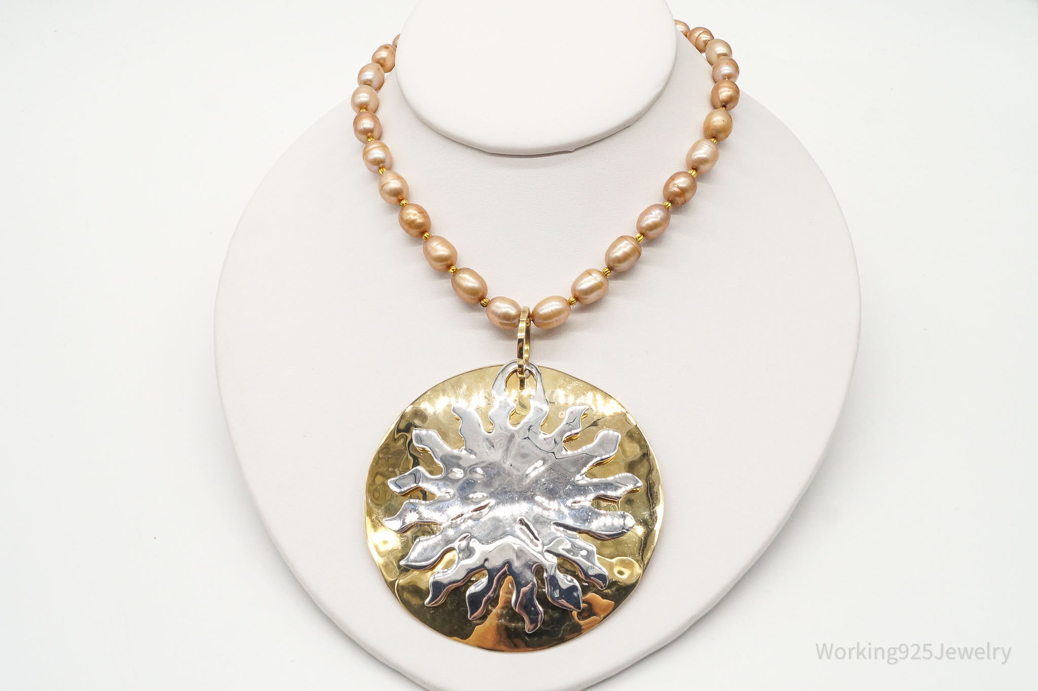 Designer RLM Studio Hammered Sun Pearl Bead Brass Sterling Silver Necklace | Jewelry > Necklaces > Pendants | Wiccan Center