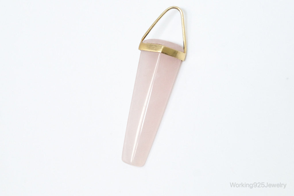 Large Vintage Rose Quartz Gold Wash Sterling Silver Necklace Pendant | Jewelry > Necklaces > Pendants | Wiccan Center