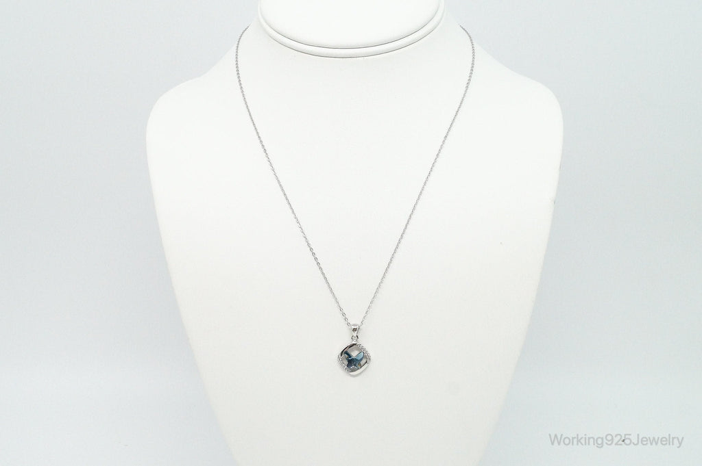 Blue Crystal Cubic Zirconia Butterfly Sterling Silver Necklace | Jewelry > Necklaces > Pendants | Wiccan Center