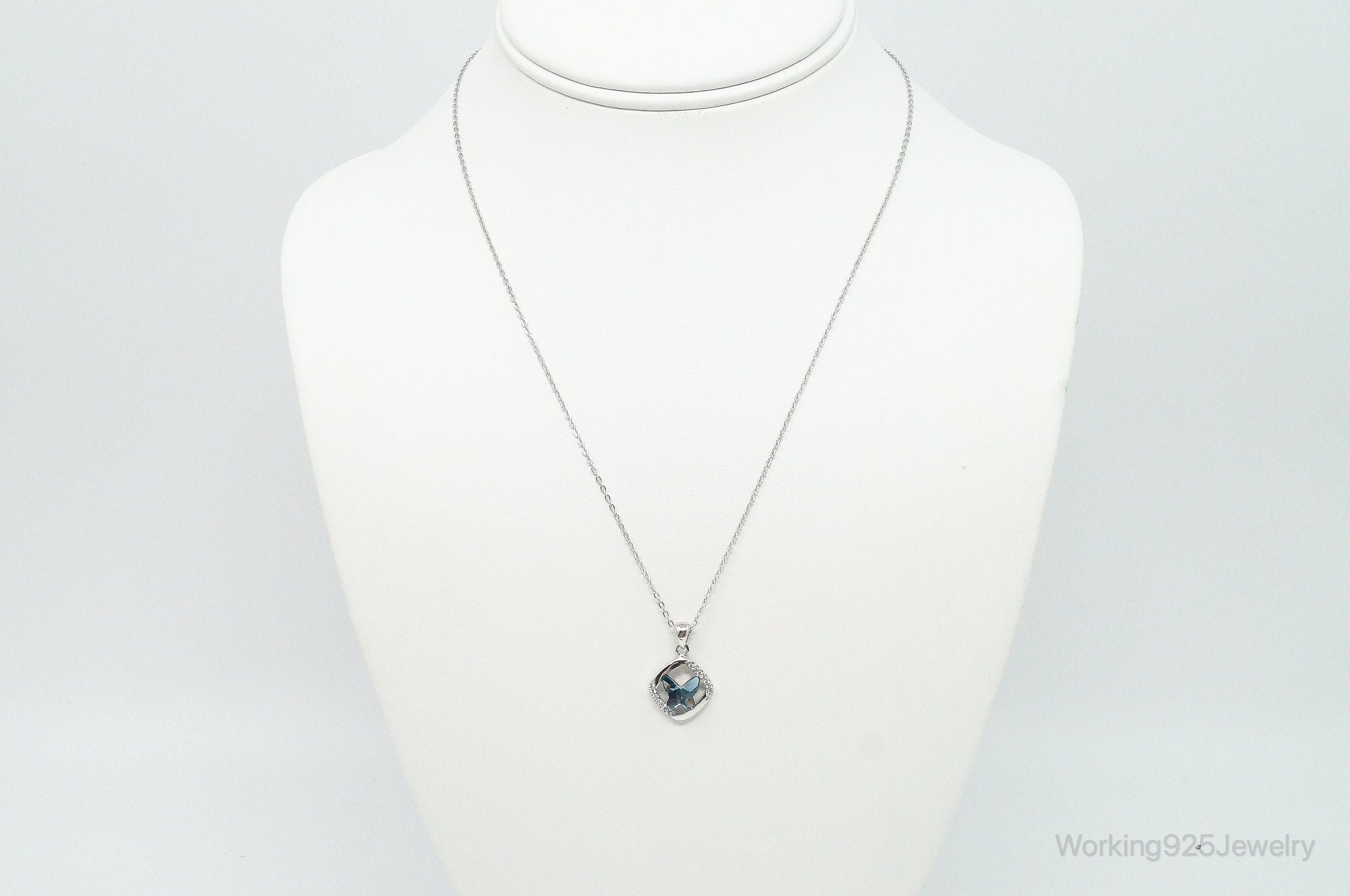 Blue Crystal Cubic Zirconia Butterfly Sterling Silver Necklace | Jewelry > Necklaces > Pendants | Wiccan Center