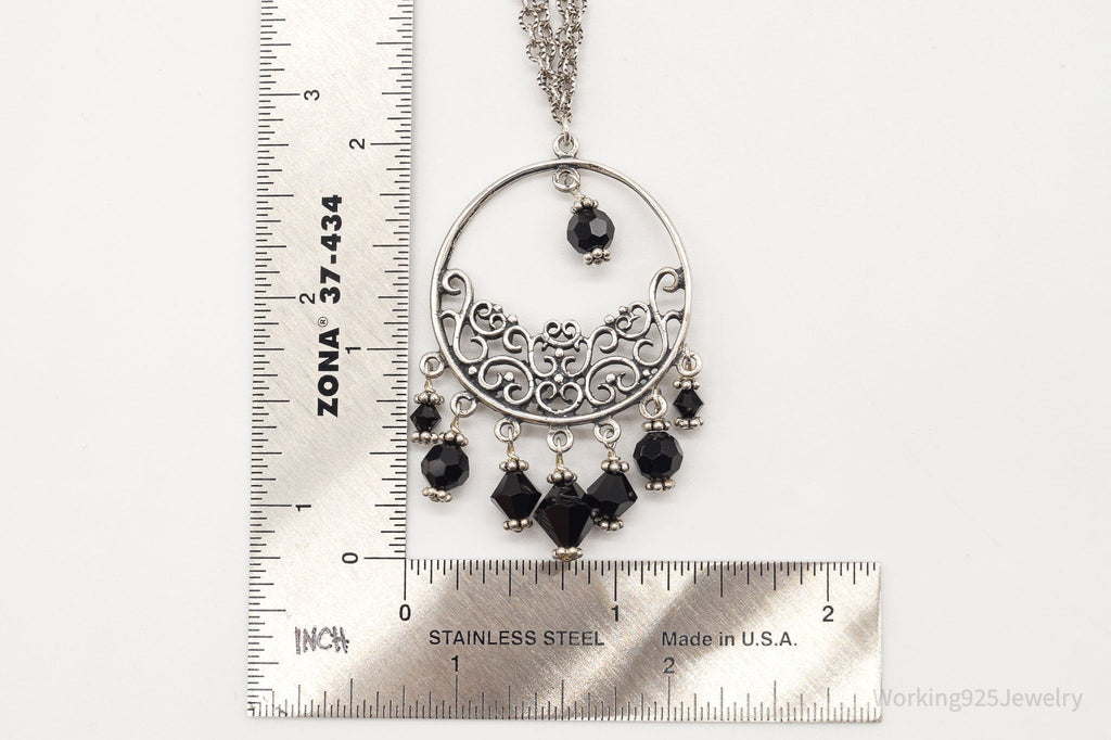 Vintage Black Onyx Bead Chandelier Sterling Silver Necklace | Jewelry > Necklaces > Pendants | Wiccan Center
