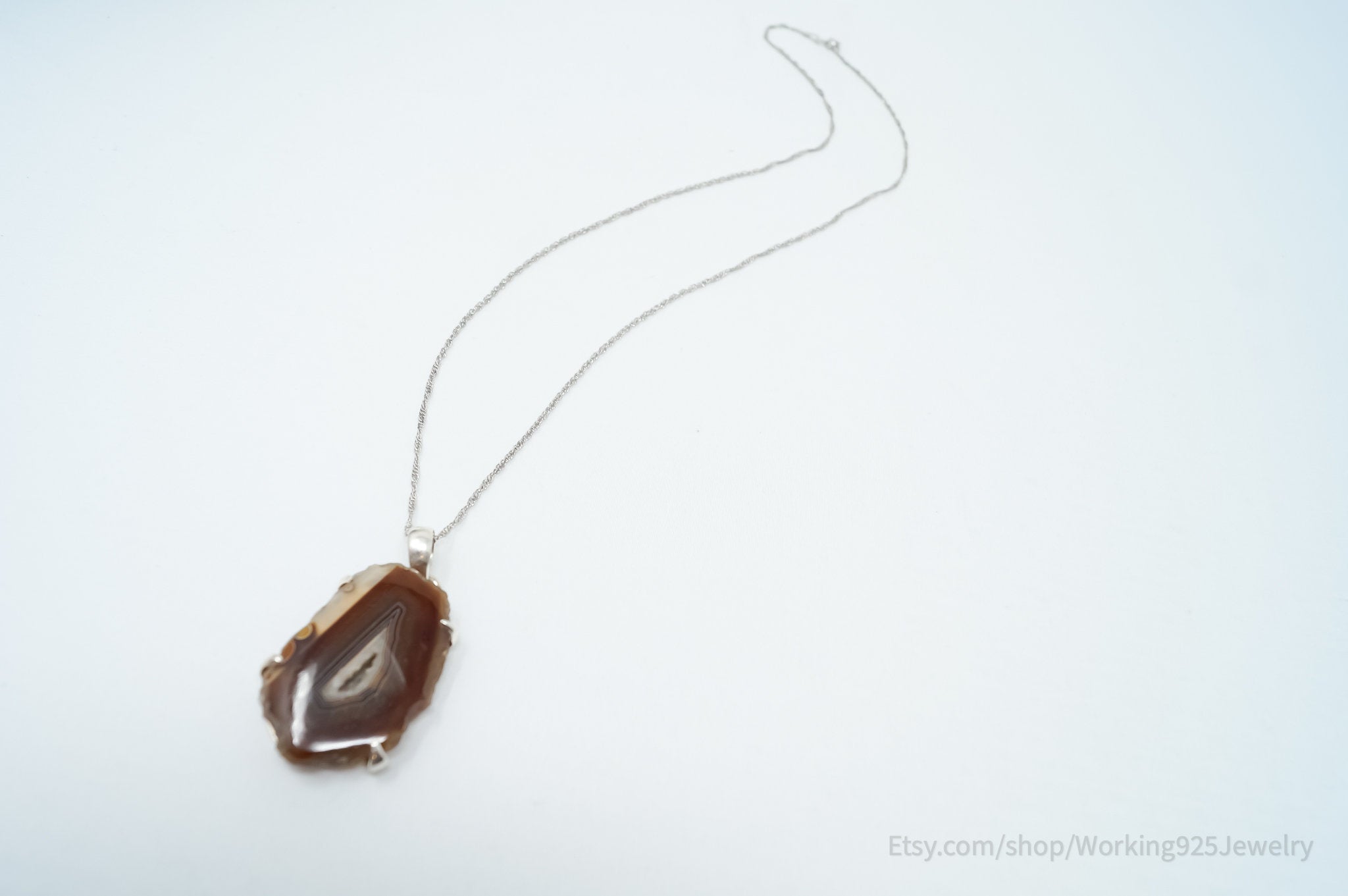 Vintage Large Brown Crazy Lace Agate Sterling Silver Necklace | Jewelry > Necklaces > Pendants | Wiccan Center