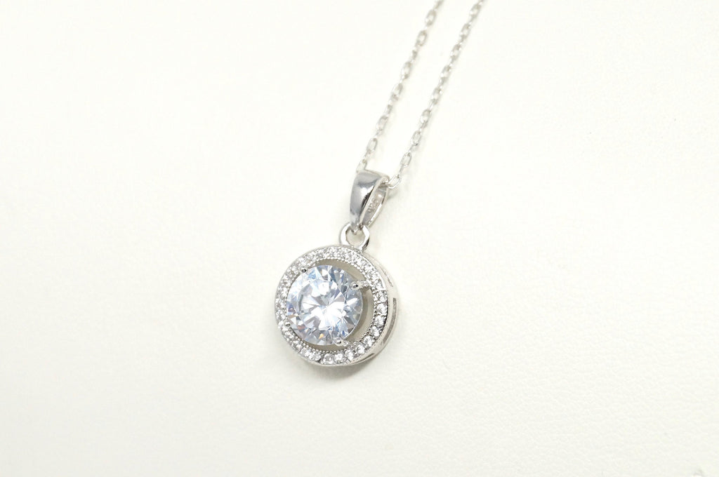 Vintage Art Deco Style Large Simulated Diamond Sterling Silver Necklace 18" | Jewelry > Necklaces > Pendants | Wiccan Center