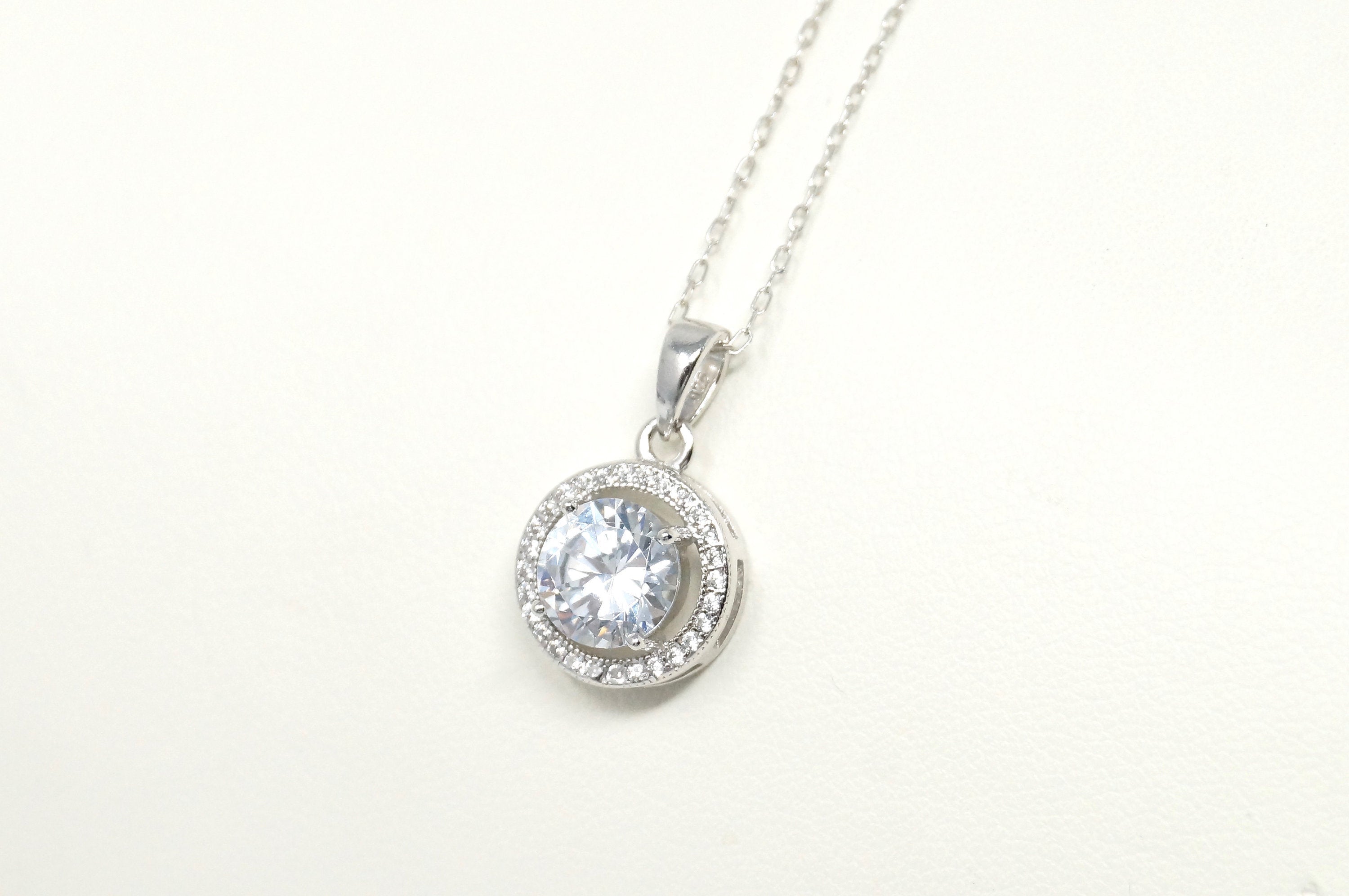 Vintage Art Deco Style Large Simulated Diamond Sterling Silver Necklace 18" | Jewelry > Necklaces > Pendants | Wiccan Center