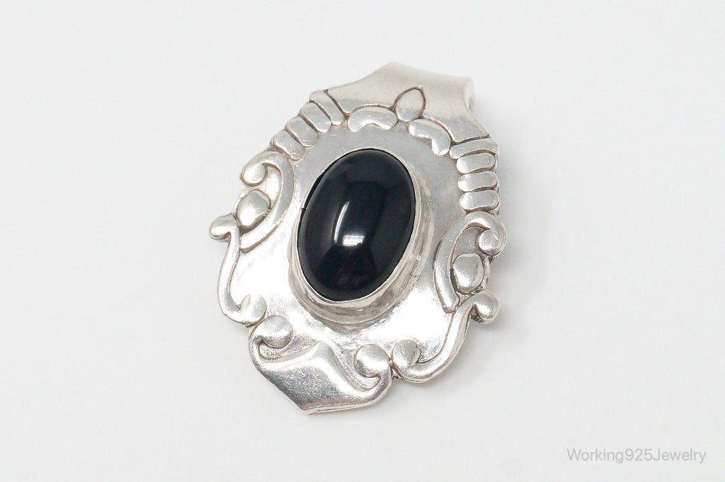 Large Vintage Mexico Black Onyx Art Deco Sterling Silver Pendant | Jewelry > Necklaces > Pendants | Wiccan Center