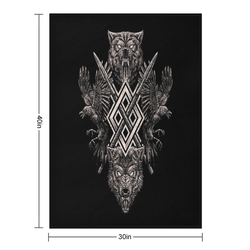 Viking Wolf Raven of Odin Geri Freki Huginn Muninn Norse Mythology  Gungnir Travel-friendly Throw Blanket