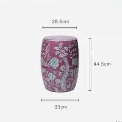 Hand-Painted Lavender Floral Ceramic Drum Stool | Botanical Accent Side Table | Drum stool | Wiccan Center