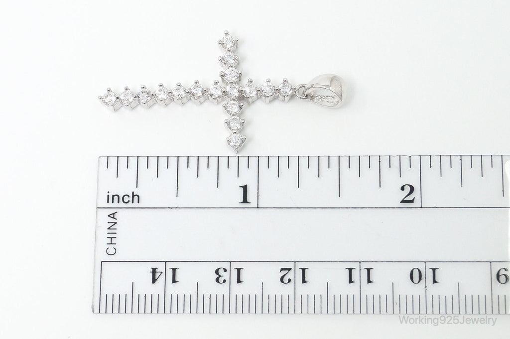 Large Vintage Cubic Zirconia Cross Sterling Silver Necklace Pendant | Jewelry > Necklaces > Pendants | Wiccan Center