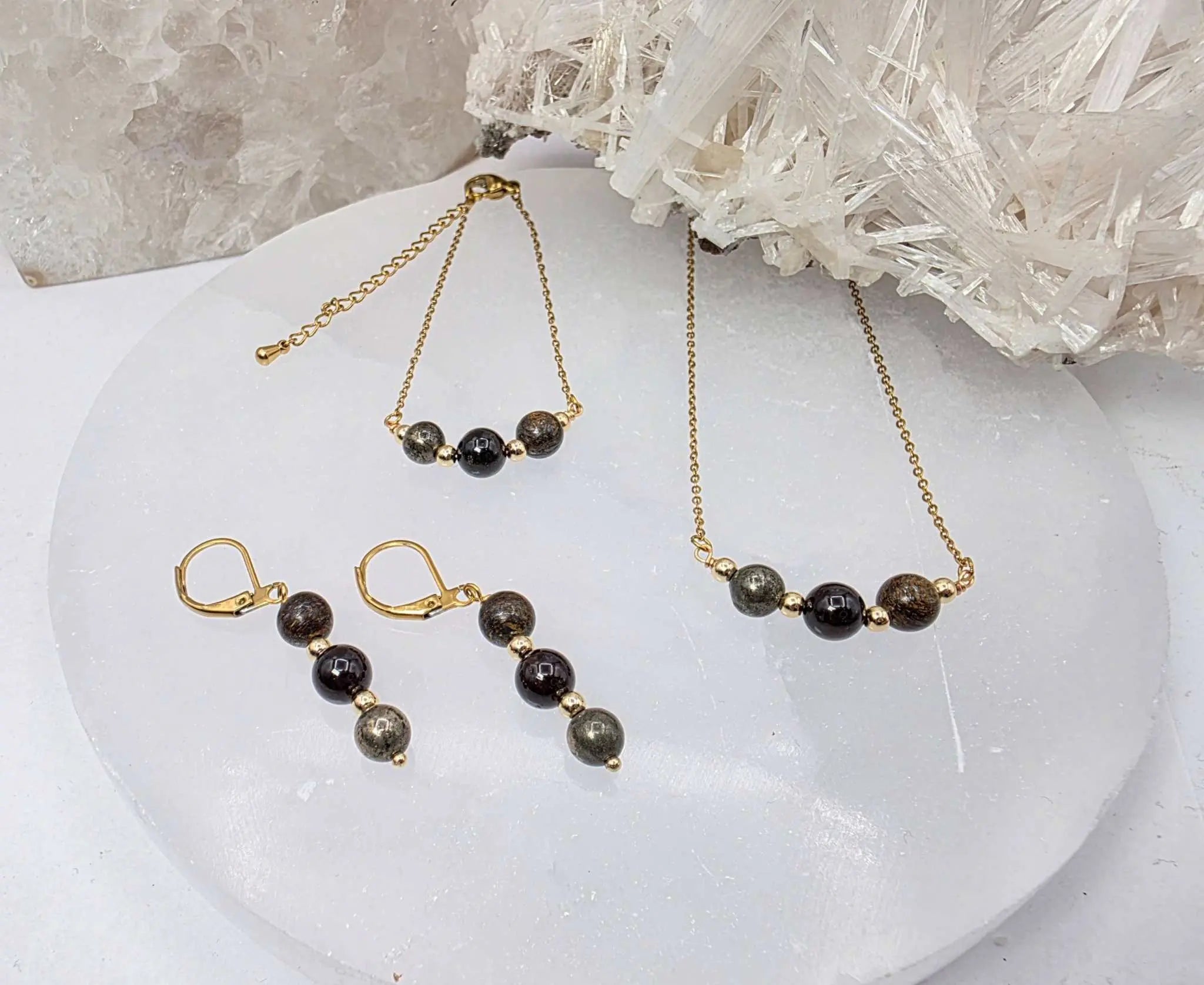 STAY IN MY POWER - Pyrite, Bronzite, Garnet Jewelry Set | Jewelry Set | Wiccan Center