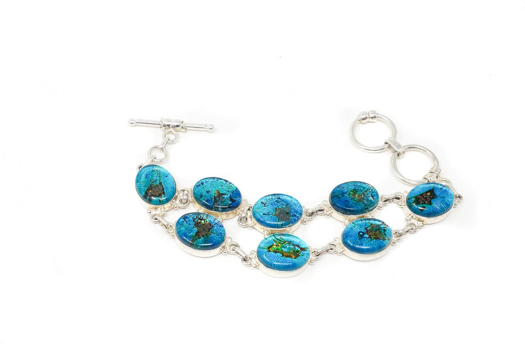 Vintage Large Blue Green Glass Stone Modernist Sterling Silver Cuff Bracelet | Jewelry > Bracelets | Wiccan Center