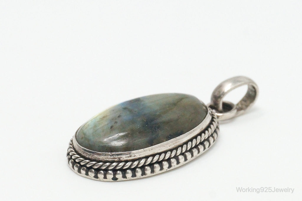 Vintage Large Labradorite Sterling Silver Necklace Pendant | Jewelry > Necklaces > Pendants | Wiccan Center