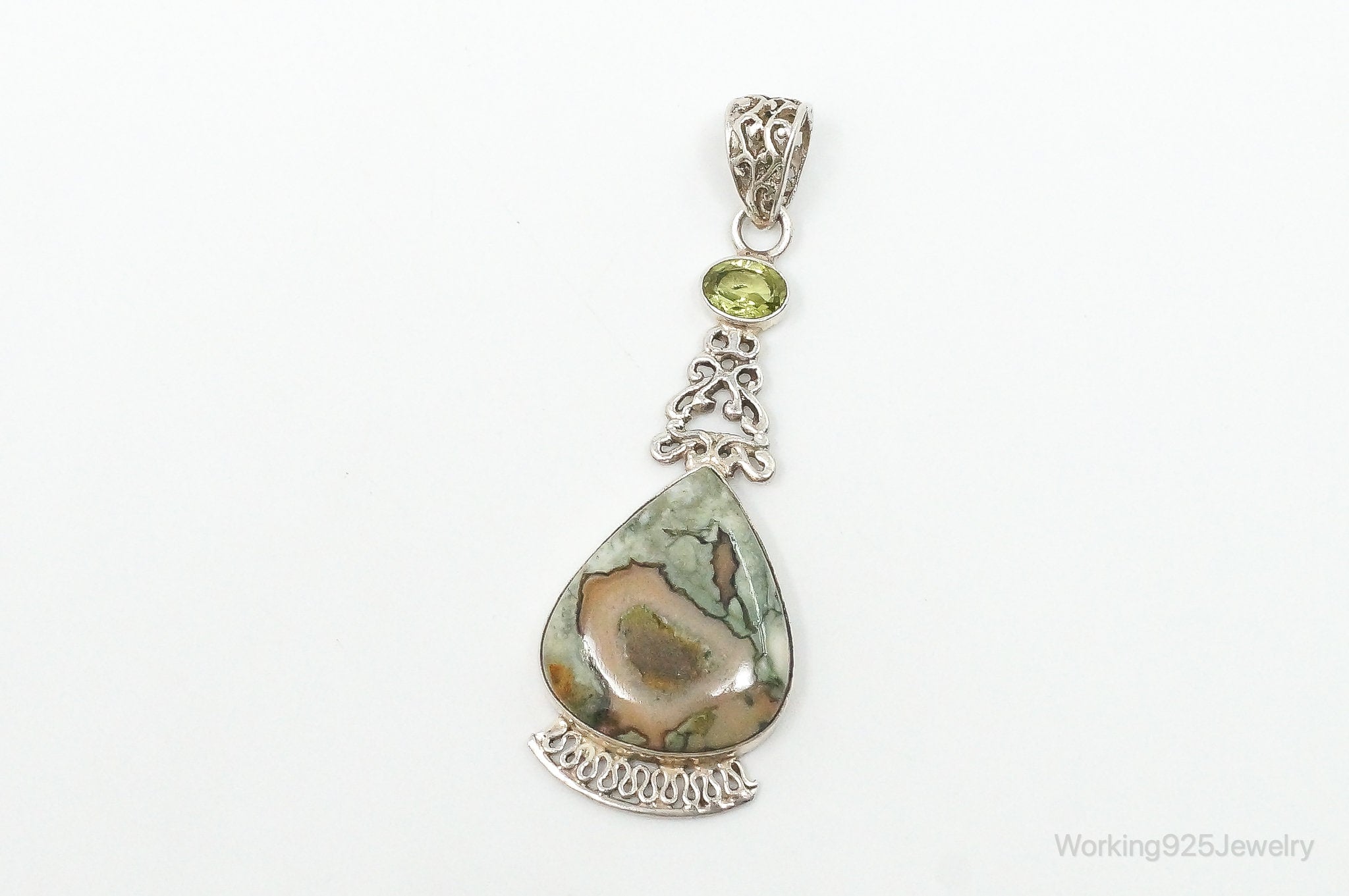 Vintage Large Jasper Peridot Sterling Silver Necklace Pendant | Jewelry > Necklaces > Pendants | Wiccan Center