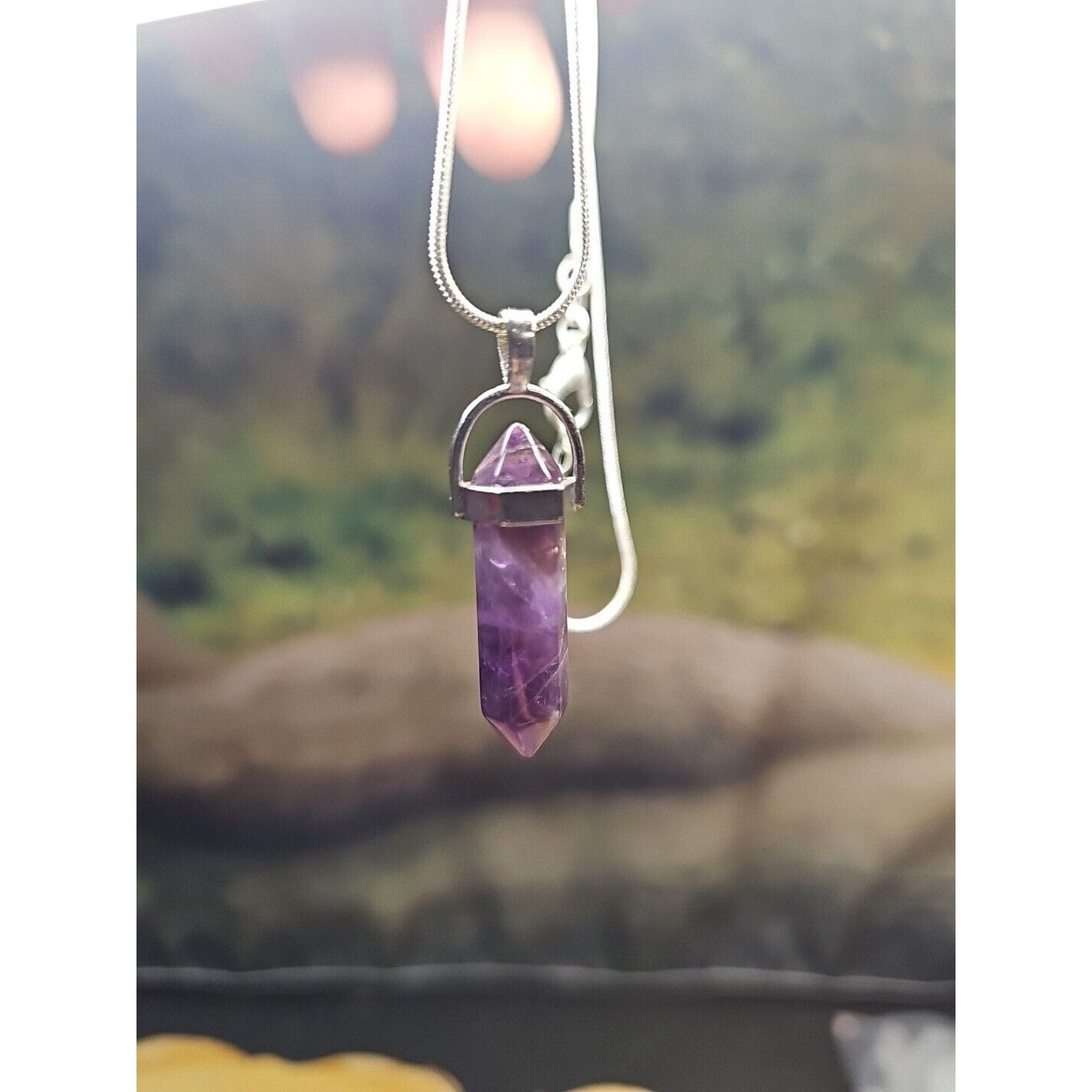Amethyst Crystal Hexagon Pendant Necklace — 16in Silver Chain | CrystalCloud Company