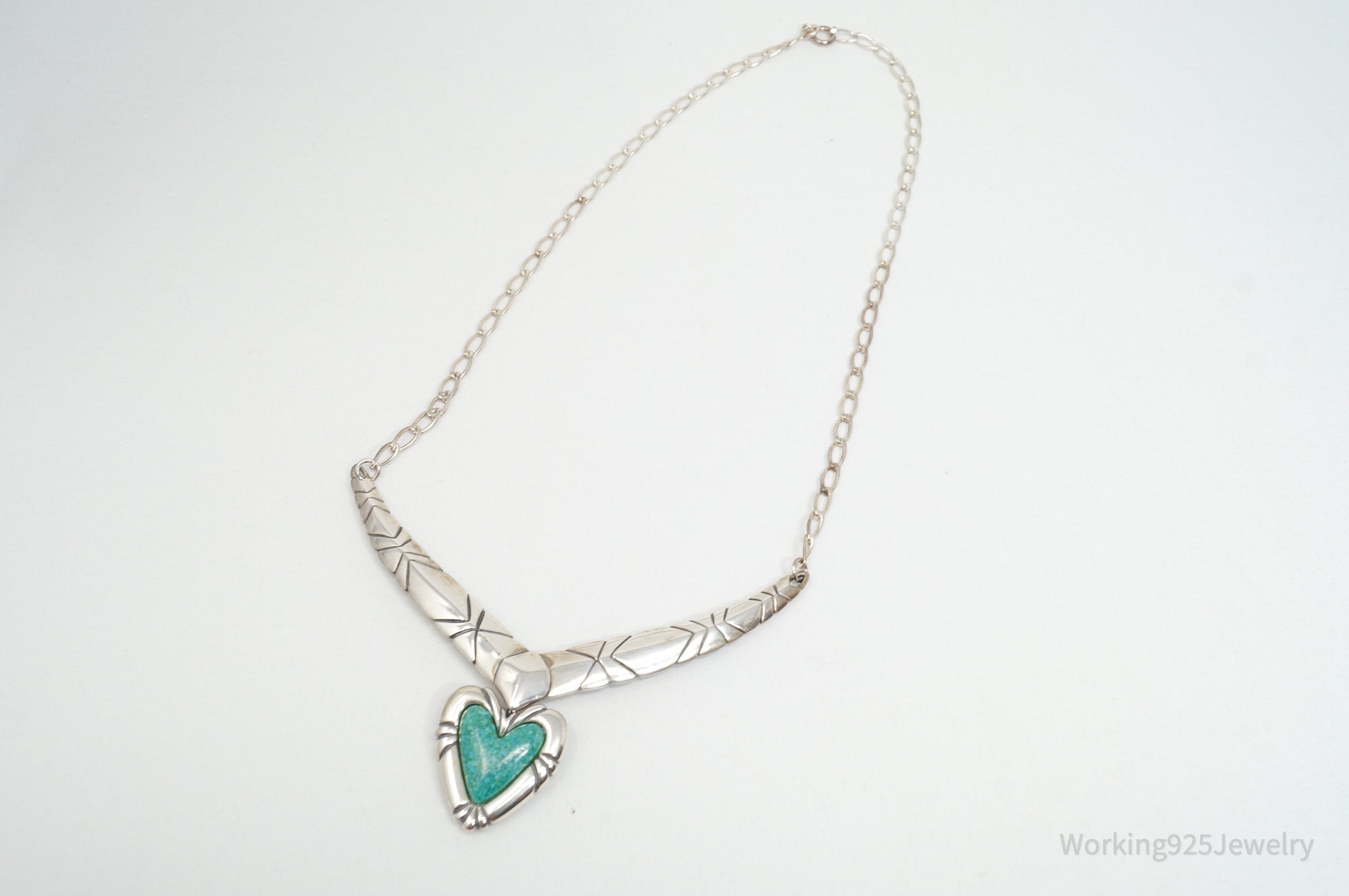Vintage Designer Carolyn Pollack Turquoise Heart Sterling Silver Necklace | Jewelry > Necklaces | Wiccan Center