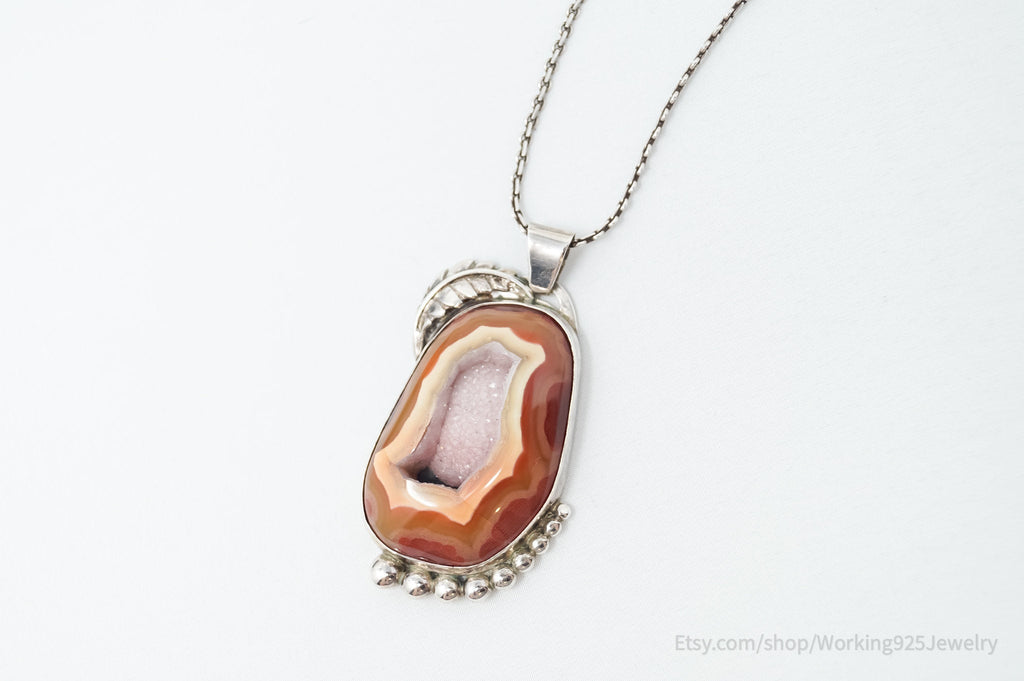 Vintage Signed Native American Crazy Lace Agate Sterling Silver Necklace | Jewelry > Necklaces > Pendants | Wiccan Center